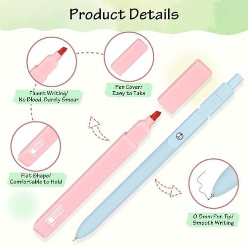 COZCLAM 17 Pastel Highlighters Stationery Set, 12 Aesthetic Highlighters, 5 Black Fineliner Pens and Sticky Notes - Image 3