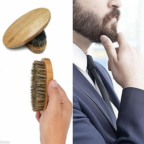 Escova de cabelo masculina com cerdas de javali para barba e bigode com cabo de madeira e bigode de