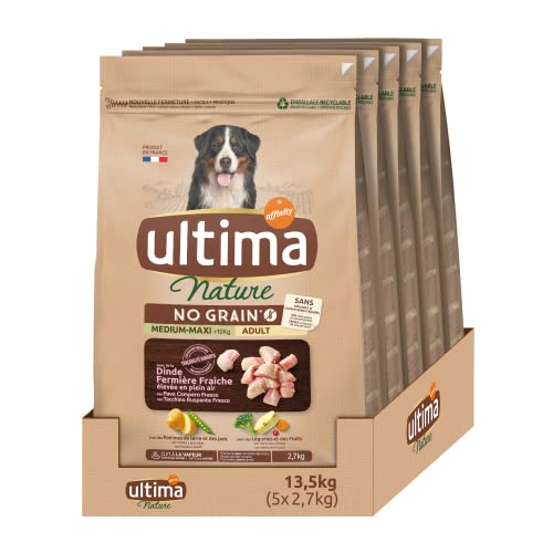Ultima Nature No Grain Pienso para Perros Medium-Maxi sin Cereales con Pavo, Pack de 5 x 2.7kg - Total: 13.5kg Cover