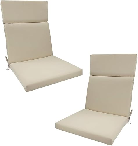 高背もたれクッションセット2枚組、28Dスポンジガーデンチェアクッション調整可能ストラップ付き、滑り止めパティオクッション45x107cm ソファー ベランダ リクライニングチェア ガーデンファニチャー用(Beige,45x107x5cm)