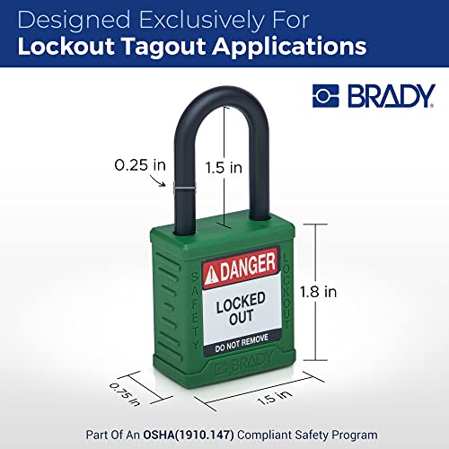 Image of Brady Safety Lockout Padlock Sets - 6 Pack - Green - Keyed Alike Safety Lockout Padlocks - 1 Key Per Lock - SDPL-GRN-38PL-KA6