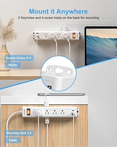 Surge Protector Power Strip With Usb C, 12 Outlets And 3 Usb Ports, 6 Ft Long Extension Cord(1875W), Flat Plug, Wall Mount With Overload Protection For Home, Office, 1080 Joules, Etl Listed, White #TOP5