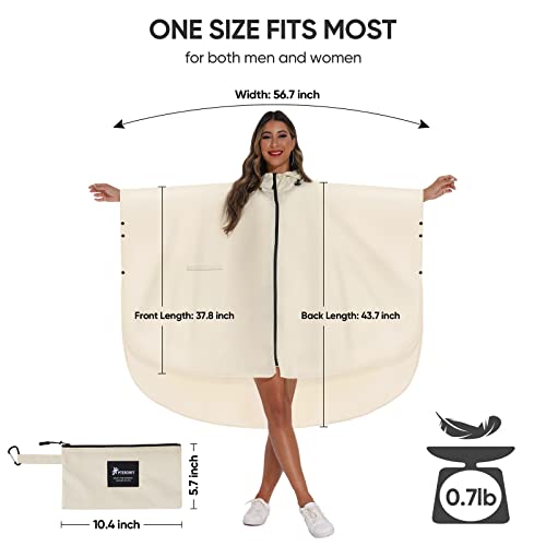 PTEROMY Hooded Rain Poncho with Pocket(Blue)+Hooded Rain Poncho with Pocket and Zipper(Beige)4