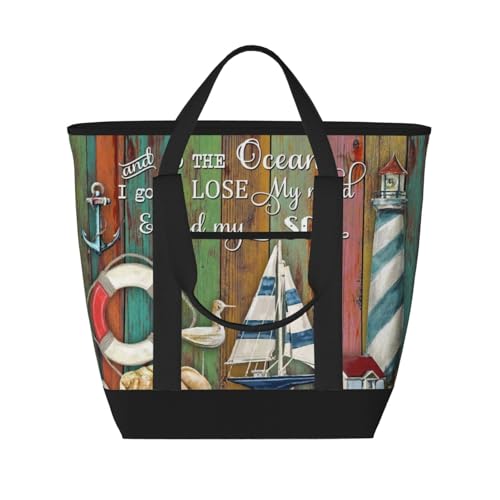And To The Ocean Beach Premium Insulated Tote Bag – Heavy-Duty Handles, Perfect For Supermarket Trips, Picnics & Daily Commute