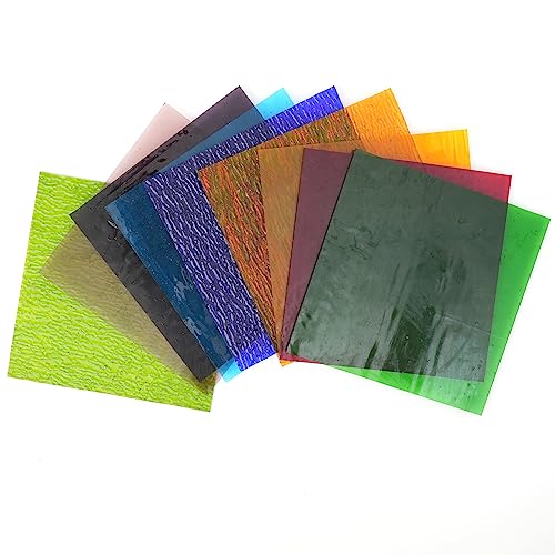 Nuoditos 9 Sheets Variety Stained Glass Sheets Pack 6 X 6 Inch Cathedral Glass Mosaic Tiles For Crafts Mixed Ripple Transparent (B-5) #TOP3