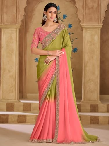 Image of AKHILAM Women's Satin Sequence Embroidery Saree With Unstitched Blouse Piece(SNDLWOD1601 TFH Parent)