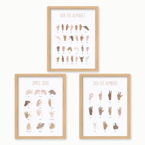 Image of CITXJUM Sign Language Poster, ASL Poster American Alphabet Numbers Cards Set of 3 for Kids, Toddler Learning Posters for Classroom Baby Room Wall Decor 12x16inch Unframed