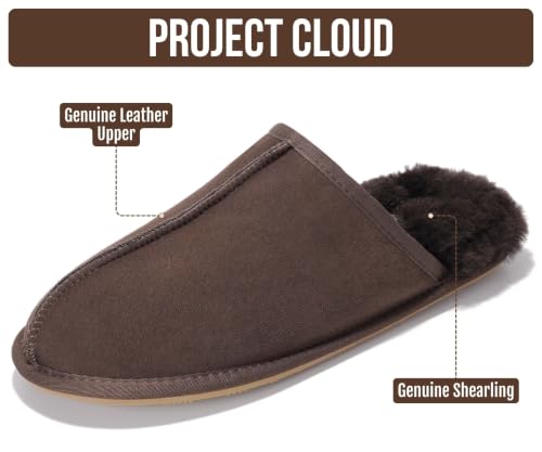 Image of Project Cloud Men's 100% Genuine Leather Shearling Memory Foam Slippers