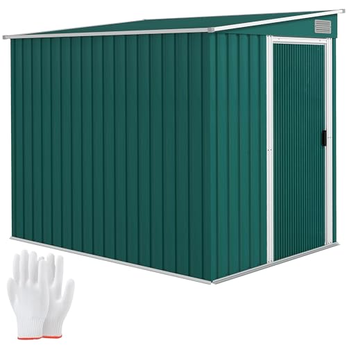 Outsunny 7 x 5FT Metal Garden Shed with Foundation Kit, 2 Adjustable Shelves and Hooks, Waterproof Galvanised Steel Lean to Shed with Sliding Doors, 2 Vents and Pent Roof, Green