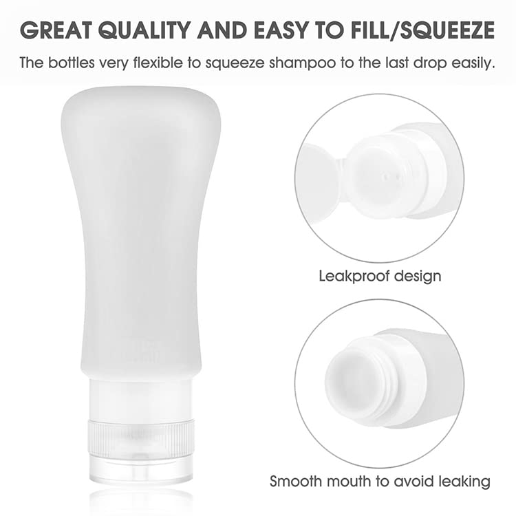 Miniatura 5 de Paquete de 18 botellas de viaje, 3 onzas, 2 onzas, a prueba de fugas, accesorios de viaje, artículos de tocador, botellas de champú y acondicionador