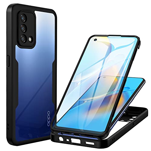 CENHUFO für Oppo A74 Hülle, (Nicht für 5G) 360 Grad Schutzhülle Stoßfest Panzerhülle mit Eingebautem Bildschirmschutz Robust Bumper Full Cover Outdoor Hülle komplett Handyhülle für Oppo A74 4G-Schwarz