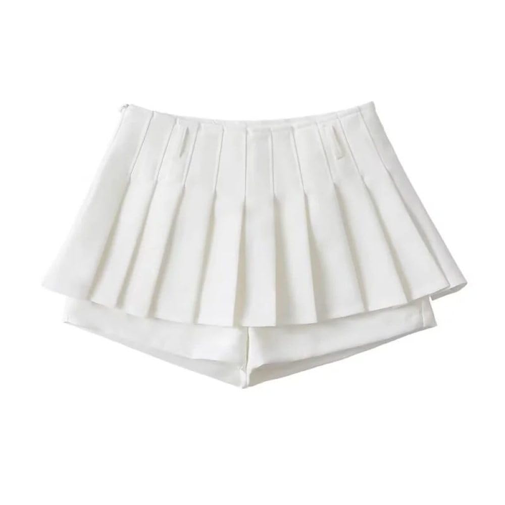 SWEPER Jupe Courte Femme - Mini Jupe Plissée pour Femmes, Mode D'Été, Fermeture Éclair Latérale, Taille Haute, Couleur Unie, Mini-Jupe Trapèze