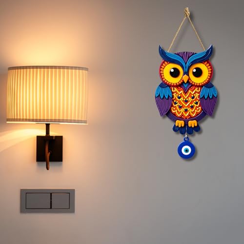 Image of GiftOday Owl Shape Wooden Wall Hanging For Home Decor | Evil Eye Decoration Livingroom, Dining Room | Modern Artwork | MDF Wall Hanging | Wall Hanging Ornament Door Decorative (18 x 30 CM)