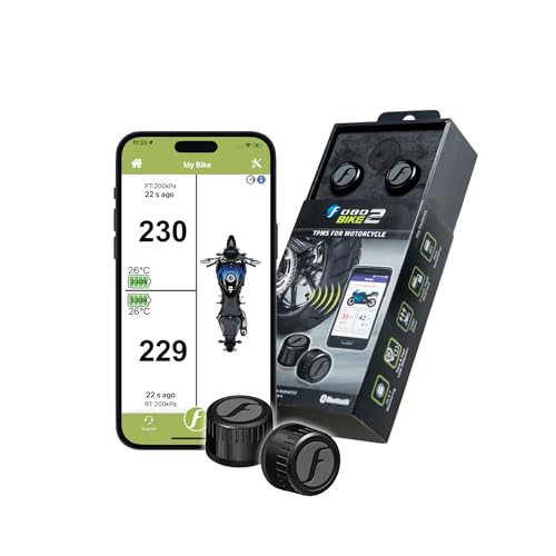 FOBO Bike 2 TPMS (Black) - Wireless Tire Pressure Monitoring System with Bluetooth 5.0 | Real-Time Tire Pressure Sensor | Easy DIY Installation for Motorcycle | Compatible with iOS & Android