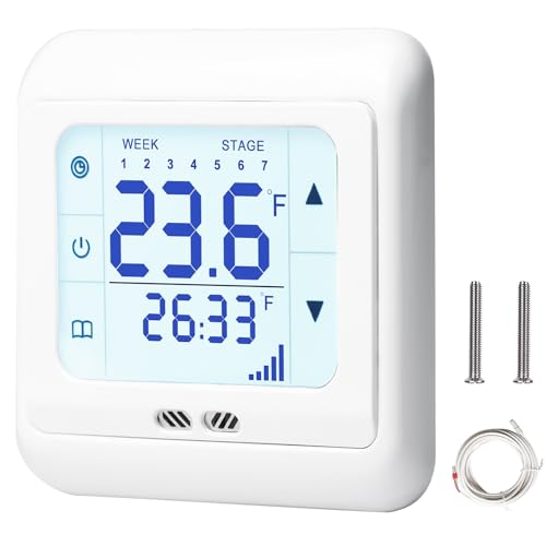 Behogan Termostato digital: termostato programable para calefacción por suelo radiante, termostato inteligente para calefacción por suelo radiante con sonda, regulador de temperatura ambiente para