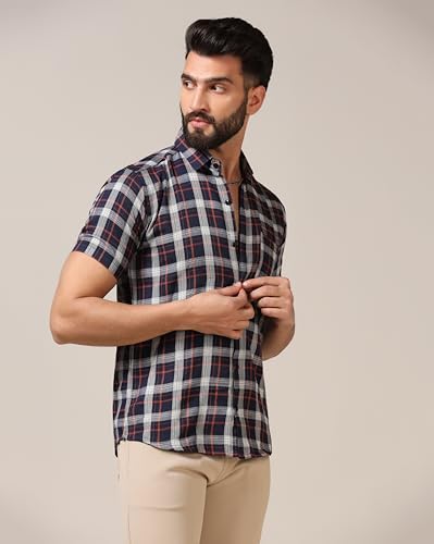 Image of TOPLOT Men's Regular Fit Casual Shirt Checks Design with Spread Collar & Half Sleeves
