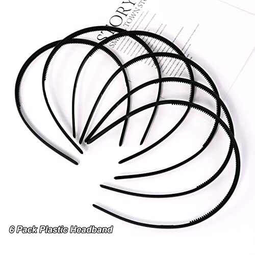 Hanyousheng 6 Pack Plastic Headband, 8mm Teeth Comb Headband, Black Non-slip Hair Hoop - Image 4