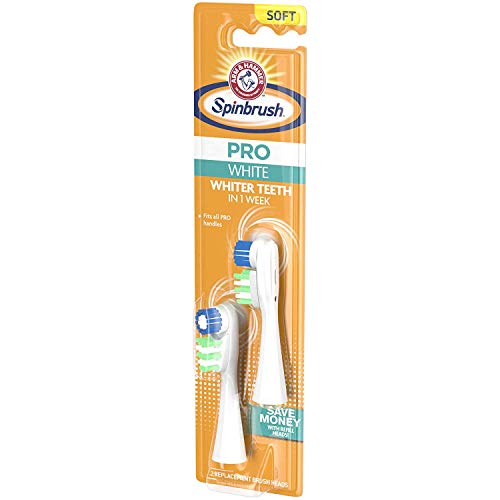 Arm & Hammer Spinbrush Pro Series White Electric Toothbrush Replacement Brush Heads Refills, Soft Bristles, 2 Count - 2 Pack (Includes 4 Brush Heads Total)