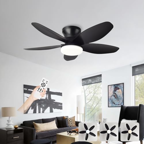 AQLEDY Ventilador De Techo Con Luz Silencioso Y Mando A Distancia, LED Regulable Lampara Ventilador Techo Dormitorio, 3CCT/6 Velocidades, DC Motor,Temporizador Para Dormitorio Salón-Black||36in