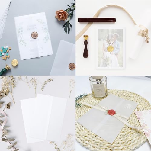Belegao 50PCS Vellum Jackets 5x7 - Pre-fold Vellum Jacket Translucent Wrap Paper Envelope for Wedding Invitations Engagement Baby Shower Birthday Party - Image 4