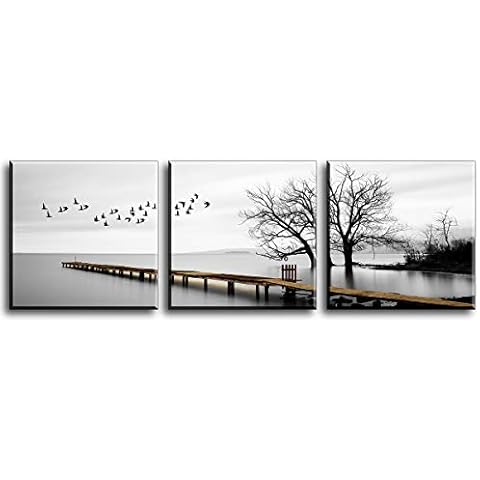 Piy Painting 3 Pieces Modern Canvas Painting Wall Art For Home Decoration Landscape of Birds flying freely on the Lake in winter Print On Canvas Artwork Stretched and Framed For Bedroom 30x30cm Cover