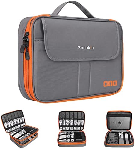 Double Layers Large Capacity Travel Electronic Accessories Organizer Bag, 2 Front Pockets Travel Gadget Carry Case, Perfect Size Fit for iPad,iPhone,Cables,Power Bank,Tablet(10.2โโ)-Grey
