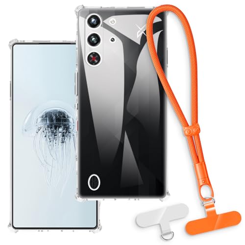 OAGELIM 2-in-1�ی�P�[�X�ƃ��X�g�X�g���b�v ZTE Nubia Red Magic 10S Pro+ 5G �Ƃ̌݊������� ���O���\�ȃ��j���[�h�t���d�b�J�o�[�A����~�ߕ����h�~�O���b�v�n���h�� (�N���A + �I�����W)