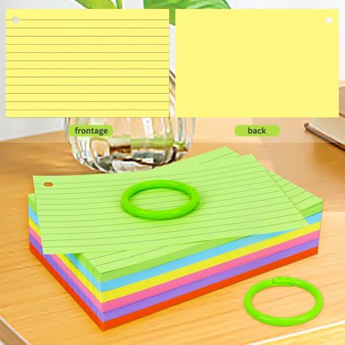 Tecmisse 180 cartões coloridos com anel, cartões de índice de 10 x 15 cm, cartões em branco para esc