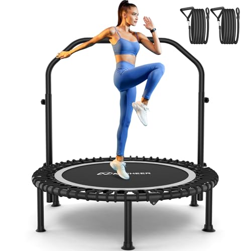 Image of ANCHEER Fitness Trampoline,40 inch /48 inch Bungee Rebounder with Adjustable Handle | 450-550 LBS Capacity /Waterproof & UV-Resistant Materials Indoor & Outdoor Use /Low-Noise Bungee System /Home Cardio Workout