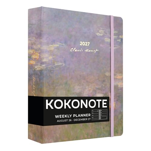 Kokonote Agenda Settimanale 2026 2027 - Diario Scoula per Università | Scuola Superiore, Weekly Planner, Copertina Rigida, Segnalibri, Stickers, Illustrazioni, Monet, 17 Mesi