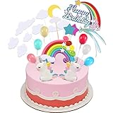 adorno unicornio en porcelana fria FÁCIL DE USAR: El adorno de pastel de arcoíris de unicornio no requiere ensamblaje y se puede usar directamente después de abrir el paquete. De acuerdo con sus propias ideas, simplemente colóquelas suavemente sobre el pastel preparado, que es conveniente y rápido de decorar.