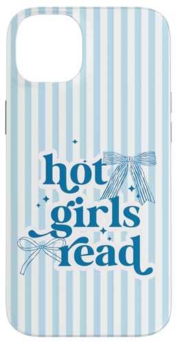 Hot Girls Read Blue Stripes & Bow Coquette �{ ���l ���킢�� �X�}�z�P�[�X iPhone 14 Plus �p