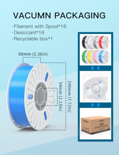 Image of PINBALL 16KG PETG Filament Bundle 1.75mm, Multicolor 3D Printer Filament | 1kg Spool, 16 Rolls, Fit for Most 3D Printers, High Toughness, Neatly Wound, Dimensional Accuracy + /- 0.02 mm