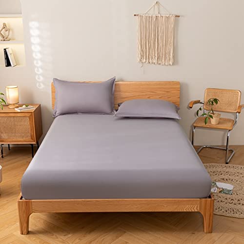 Bedding Best for Hotel Home,Pure Color Pure Cotton Box Spring Mattress Protector, Suitable for 12"/30cm Deep Mattress Bedding Sheets,Light Grey,150cmx200cm (1pcs)