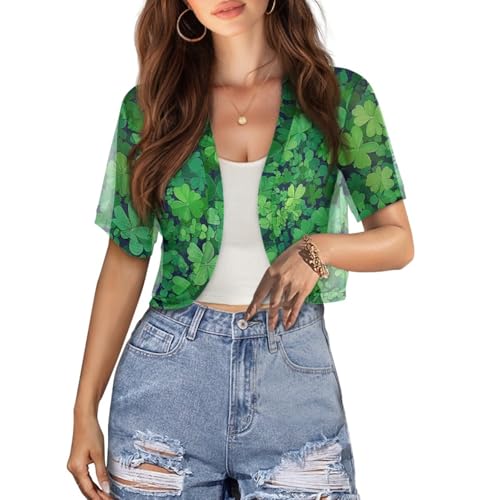 Image of Women's Shrug Short Sleeve Bolero Open Front Knit Party Tulle Cardigan Cropped Cardigan Shoulder Cover Up