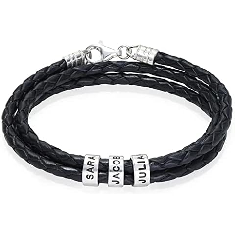 VENACOLY Personalized Name Braided Leather Bracelet with Small Custom Beads Jewelry Gift for Men (8.4inch) Cover