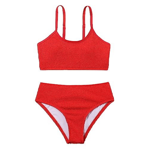 Summer Girl's 2 Piece Swimwear High Waisted Spaghetti Strap Cute Swimsuit Bathing Suit Solid Bikini Sets