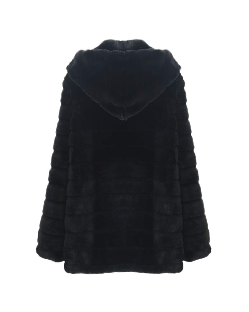 GUOCU Abrigos Piel Sintética para Mujer,Larga Elegante Cárdigan Outwear Chamarras de Piel Falsa Cálido y Suave Chaqueta con Capucha de Pelo Sintético Parka Prendas de Abrigo de Felpa Esponjoso