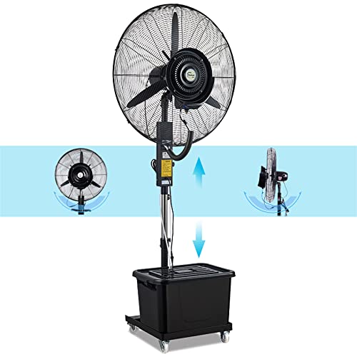 Ventilador nebulizador de altura ajustable, ventilador de pedestal oscilante de 90° con nebulizador, 3 velocidades de enfriamiento, refresque su taller, garaje, granero o espacio de trabajo.