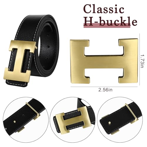 Image of Aurolran Men&Womens Leather Dress Belt Business Automatic Buckle Belt Color-Black Silver Gold