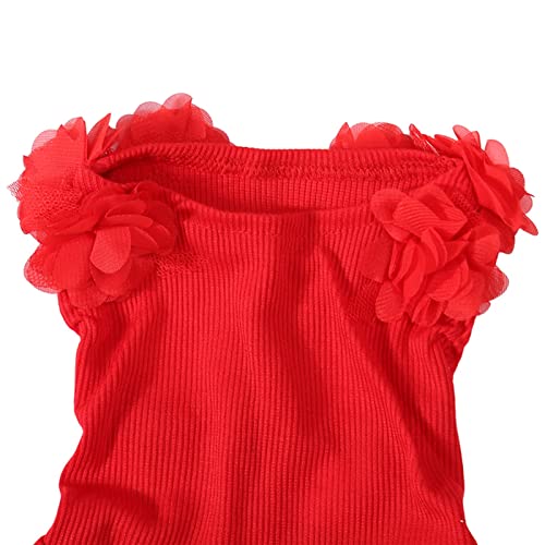Vestido de cachorro, vestido de princesa para cães, roupas vermelhas macias de verão para o dia a di