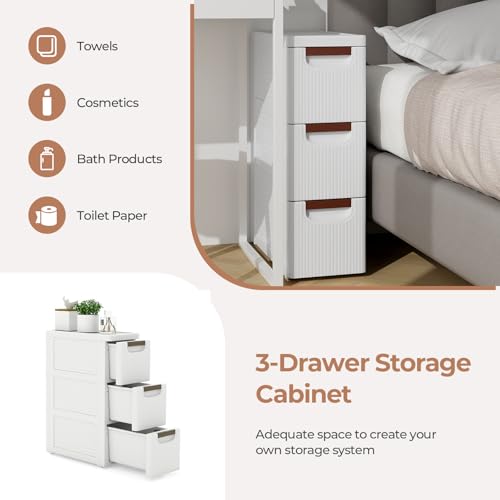 KOMFOTTEU Armario Estrecho con 4 Cajones, Carrito con Ruedas Ahorra Espacio, Estantería Lateral de PP, Mueble de Almacenamiento para Baño, Cocina (3 Cajones, 1 Pieza) - imagen 5
