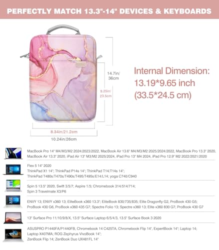 Image of MoKo 13.3-14 Inch Laptop Sleeve Bag Fits Mac Neo 13-inch A18 Pro, Mac Pro 13.3 inch M2 2022 /M5 /M5 Pro /M5 Max 14.2 inch 2026, Mac Air 13.6 inch M5 2026, Handle Carrying Case with Shoulder Strap, Cloudy Pink