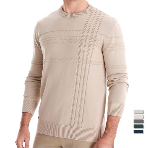Mens Round Neck Casual Pullover Sweater Stripped Solid Long Sleeves Business Knitted Sweaters3