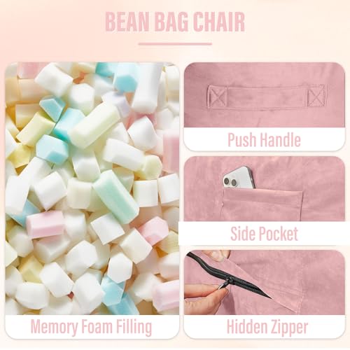 Image of HABUTWAY Bean Bag Chair: Giant 6' Memory Foam Furniture Bean Bag Chair with Microfiber Cover - 6Ft, Soft Pink