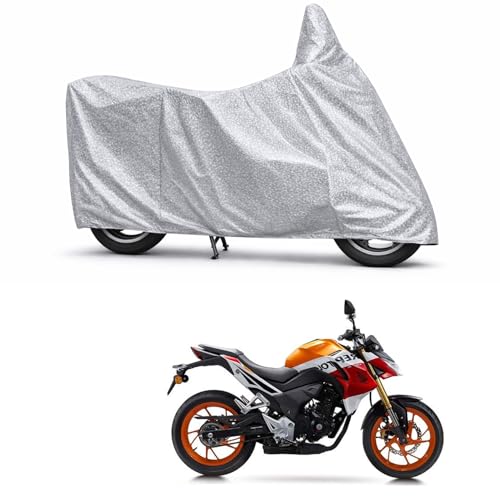 Image of 100% Waterproof Two Wheeler Body Cover Multi Layered Fabric Designed for Honda CBF190R | Belt Buckle Lock | Silver Mag