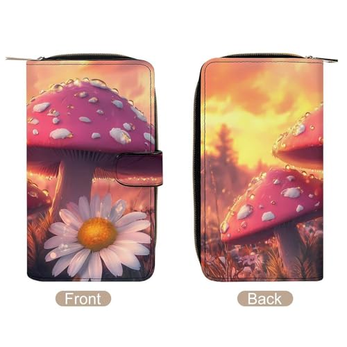 Peach Mushroom Twilight Women's Long Wallets Leather Card Holder Purse Zippered Buckle Clutch Handbag3