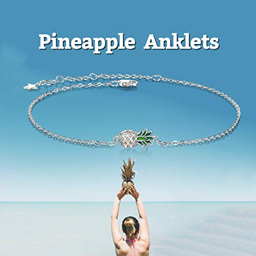 Image of LUHE Pineapple /Mushroom /Star /Mountain Anklets Sterling Silver Adjustable Chain Link Ankle Bracelets Beach Anklet Jewelry for Women Teens