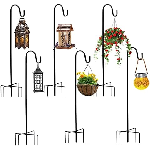 XRR Shepherds Crook Hooks, 6 Pack 96cm Adjustable Shepherds Crooks, RHeavy Duty Rust Resistant Hooks with 5 Prong Base, Shepherds Hook for Bird Feeders, Lanterns,Weddings,Plant Baskets Cover