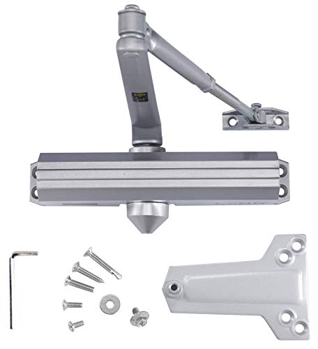 LYNN HARDWARE Medium/Heavy Duty Commercial Door Closer - DC7016 Surface Mounted, Grade 1- ADA & UL 3 Hour Fire Rated, Adjustable Size 1-6 for entrances & Aluminum storefronts- US26D Aluminum